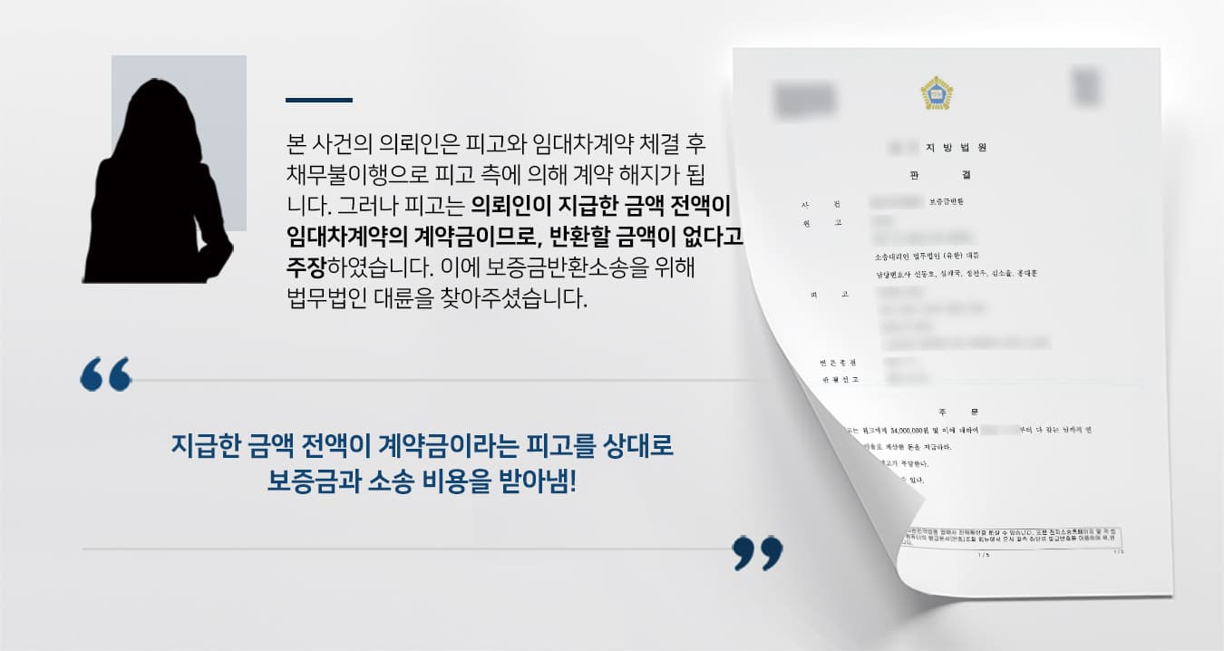 지급한 금액 전액이 계약금이라는 피고를 상대로 보증금과 소송 비용을 받아낸 사례