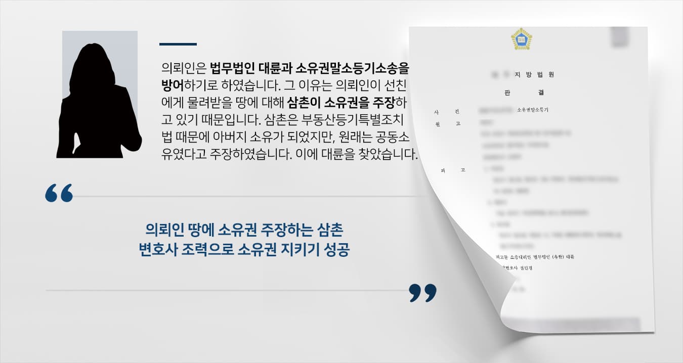 [법률사무소 대륜의 사건사례] 부동산소송변호사 조력으로 아버지에 물려받은 땅 소유권 지켜내
