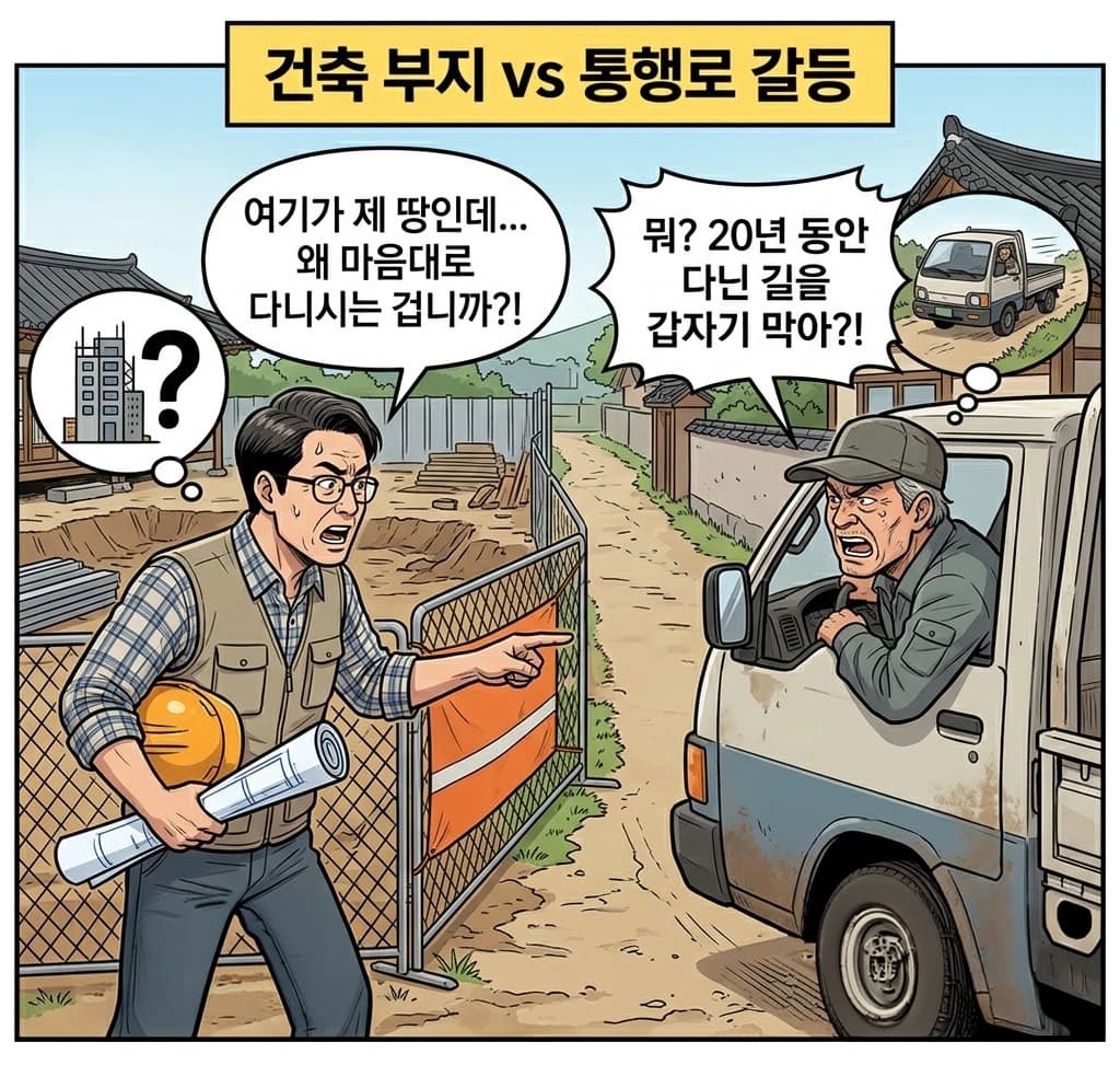 주위토지통행권이 인정되는 주요 요건과 판단 기준을 설명하는 모습